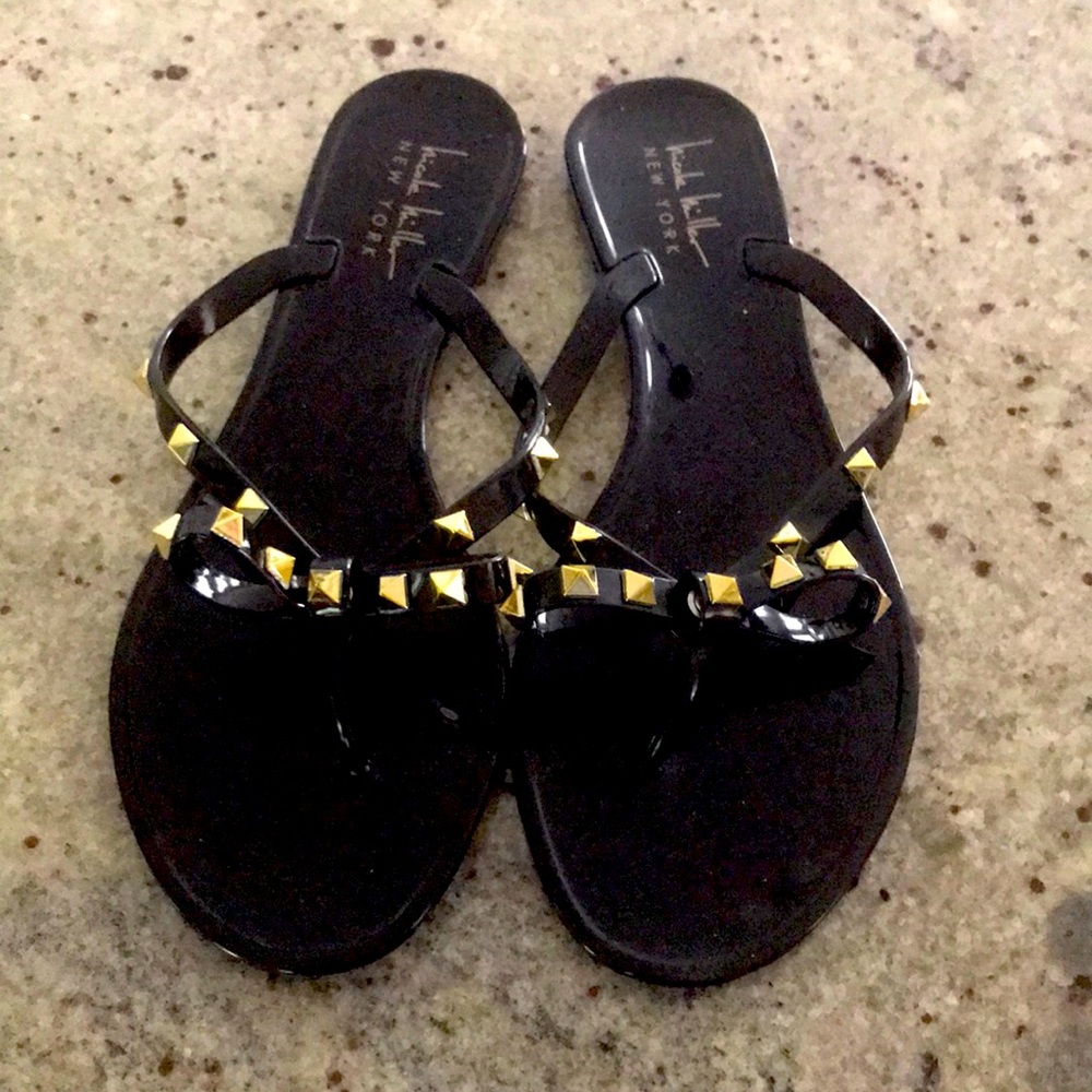 Nicole Miller Gold Studded Sandals